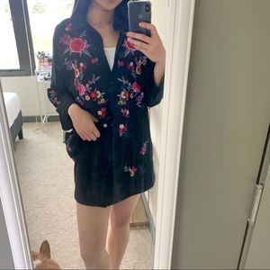 Zara embroidered flowers shirt